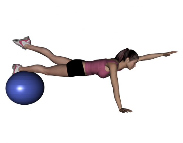 Stability Ball Same Side Arm and Leg Lifts (Advanced)
